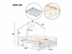 ModernLuxe Cama Montessori|Cama-cabina de pino macizo 2x90x200 cm - con 2 cajones -