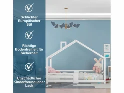 Merax Cama Montessori|Cama-cabina para niños - 90 x 200 cm - pino - barrera y somier -