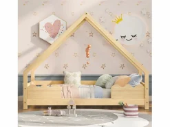 ModernLuxe Cama-cabina 90x200 cm - madera de pino - con protección contra caídas y somier - Natural Color natural claro