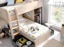 Vente-unique Camas tren modulares rinconeras compartimentos y colchón 2x90x190 cm roble y antracita RICARDO Gris antracita / Color natural claro