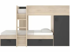 Vente-unique Camas tren modulares rinconeras compartimentos y colchón 2x90x190 cm roble y antracita RICARDO Gris antracita / Color natural claro