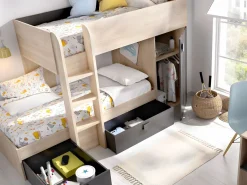 Camas tren modulares rinconeras con compartimentos 2x90x190 cm. roble y antracita. RICARDO^Vente-unique Discount