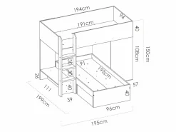 Camas tren modulares rinconeras con compartimentos 2x90x190 cm. roble y antracita. RICARDO^Vente-unique Discount
