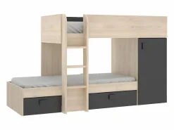 Camas tren modulares rinconeras con compartimentos 2x90x190 cm. roble y antracita. RICARDO^Vente-unique Discount