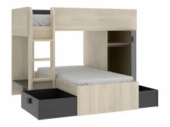 Camas tren modulares rinconeras con compartimentos 2x90x190 cm. roble y antracita. RICARDO^Vente-unique Discount