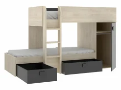Camas tren modulares rinconeras con compartimentos 2x90x190 cm. roble y antracita. RICARDO^Vente-unique Discount