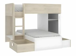 Camas tren modulares rinconeras con compartimentos 2x90x190 cm. roble y blanco. RICARDO^Vente-unique Sale