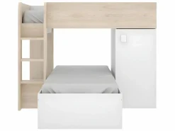 Vente-unique Camas tren modulares rinconeras compartimentos y colchón 2x90x190 cm roble y blanco. RICARDO Color natural claro / Blanco