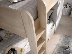 Vente-unique Camas tren modulares rinconeras compartimentos y colchón 2x90x190 cm roble y blanco. RICARDO Color natural claro / Blanco