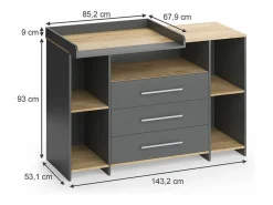 Vicco Mueble De Bebé|Cambiador antracita/roble dorado 143.2x53.1x93 oskar