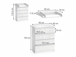 Vicco Cambiador / alto brillo 80x76x110.2 emma Blanco New