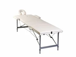 Camilla de masaje plegable de 3 secciones estructura de acero inoxidable color blanco crema 02_0001876^Helloshop26 Sale