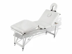 Helloshop26 Camilla de masaje plegable de 4 zonas con estructura de acero inoxidable color blanco crema 02_0001877 Plateado Outlet