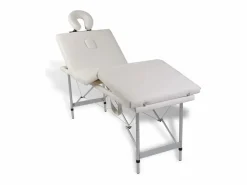Helloshop26 Camilla de masaje plegable de 4 zonas con estructura de acero inoxidable color blanco crema 02_0001877 Plateado Outlet