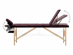 Helloshop26 Camilla de masaje plegable 3 secciones madera color vino tinto 02_0001839 Marru00f3n Outlet