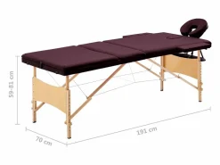 Helloshop26 Camilla de masaje plegable 3 secciones madera color vino tinto 02_0001839 Marru00f3n Outlet