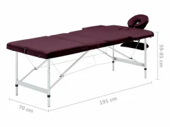 Helloshop26 Camilla de masaje plegable camilla de masaje banco sofá portátil terapia cosmética profesional Shiatsu Reiki 3 zonas aluminio morado 02_0001829 Violeta Discount