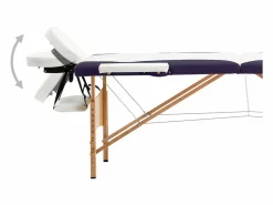 Helloshop26 Camilla De Masaje|Camilla de masaje plegable camilla de masaje banco sofá portátil terapia cosmética profesional Shiatsu Reiki 2 zonas madera blanca y morada 02_0001812