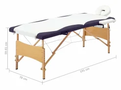 Helloshop26 Camilla De Masaje|Camilla de masaje plegable camilla de masaje banco sofá portátil terapia cosmética profesional Shiatsu Reiki 2 zonas madera blanca y morada 02_0001812