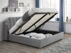 Canapé abatible 180 x 200 cm con cabecero curvado de terciopelo gris - TEOMIS^Vente-unique Discount