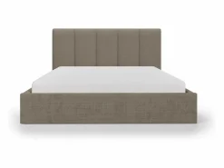 Vente-unique Canapé abatible 140 x 190 cm con cabecero con costuras verticales tela taupe - KILACLO Topo Best