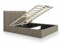 Vente-unique Canapé abatible 140 x 190 cm con cabecero con costuras verticales tela taupe - KILACLO Topo Best