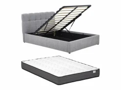 Vente-unique Canapé abatible 140 x 190 cm en tela bouclé + colchón - MAZIRI Gris New