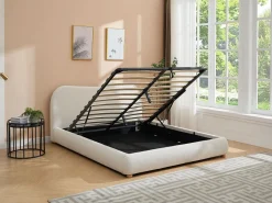 Vente-unique Canapé abatible 140 x 190 cm en tela bouclé - VANARI Blanco Best