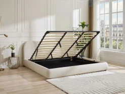 Vente-unique Cama Con Canapé|Cama Adulto|Canapé abatible 180 x 200 cm en tela bouclé beige + colchón - VANARI