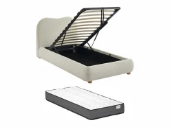 Vente-unique Canapé abatible 90 x 190 cm en tela bouclé beige + colchón - VANARI Blanco Clearance