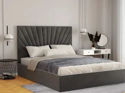 Vente-unique Cama Terciopelo|Canapé abatible 140 x 190 cm terciopelo gris ntracita + colchón - RILIODA