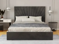 Vente-unique Cama Terciopelo|Canapé abatible 140 x 190 cm terciopelo gris ntracita + colchón - RILIODA