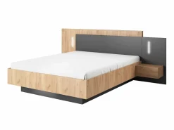 Canapé abatible con mesitas de noche 140 x 190 cm 2 cajones y LEDs natural y antracita - FRANCOLI^Vente-unique