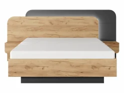 Vente-unique Cama Con Canapé|Canapé abatible con mesitas de noche 160 x 200 cm y LEDs en color natural y antracita - DESADO