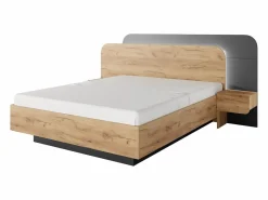 Vente-unique Cama Con Canapé|Canapé abatible con mesitas de noche 160 x 200 cm y LEDs en color natural y antracita - DESADO