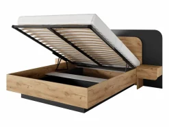 Vente-unique Cama Con Canapé|Canapé abatible con mesitas de noche 160 x 200 cm y LEDs en color natural y antracita - DESADO
