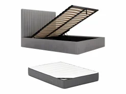 Vente-unique Cama Terciopelo|Canapé abatible de 160 x 200 cm con cabecero de pana + colchón - SARAH