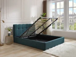 Vente-unique Cama Con Canapé|Canapé abatible de 140 x 190 cm de tela bouclé azul petróleo - MAZIRI
