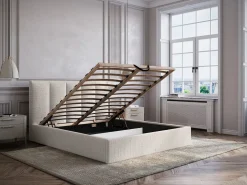 Vente-unique Canapé abatible de 140 x 190 cm cabecero con costuras verticales tela + colchón - KILACLO Beige Discount