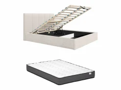 Vente-unique Canapé abatible de 140 x 190 cm cabecero con costuras verticales tela + colchón - KILACLO Beige Discount