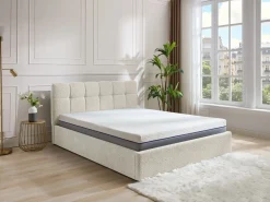 Canapé abatible de 140 x 190 cm de tela bouclé blanca + colchón - MAZIRI^Vente-unique