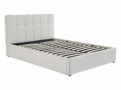 Canapé abatible de 140 x 190 cm de tela bouclé blanca + colchón - MAZIRI^Vente-unique