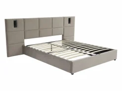 Vente-unique Cama Terciopelo|Canapé abatible de 160 x 200 cm con cabecero y lámpara integrada en terciopelo - SARETO