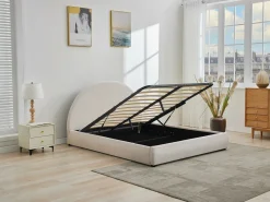 Vente-unique Cama Con Canapé|Cama Con Almacenaje|Canapé abatible de 160 x 200 cm de tela rizada color - LIRIMO