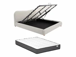 Vente-unique Canapé abatible de 180 x 200 cm de tela color + colchón - VANARI Beige Sale