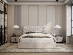 Vente-unique Canapé abatible de 160 x 200 cm de tela texturizada + colchón - JUSTANI Crema New