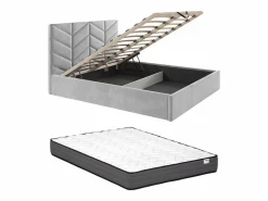 Vente-unique Cama Con Canapé|Cama Adulto|Canapé abatible de 180 x 200 cm de tela texturizada + colchón - JUSTANI
