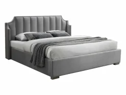 Vente-unique Canapé abatible de 160 x 200 cm con cabecero curvado de terciopelo + colchón - TEOMIS Gris claro Outlet