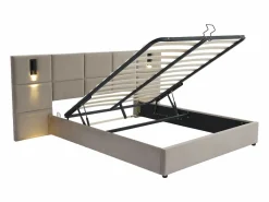 Vente-unique Cama Terciopelo|Canapé abatible de 160 x 200 cm con cabecero y lámpara de terciopelo + colchón - SARETO