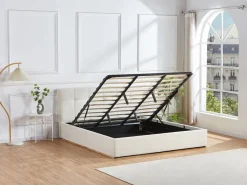 Canapé abatible King Size 180 x 200 cm en tela bouclé blanca + colchón - MAZIRI^Vente-unique Best